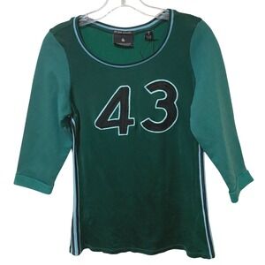 Maison Scotch Green Jersey Knit Pullover Top Size 2 Athleisure Sporty Chic